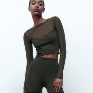 Zara • Seamless Tulle Long Sleeve Top in Black